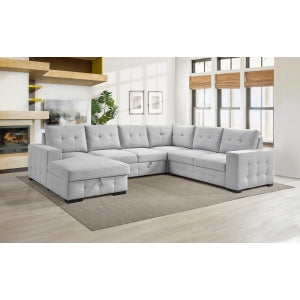 Halston 4-Piece Sectional with Pull-Out Bed and Left Storage Chaise, Grey image 5