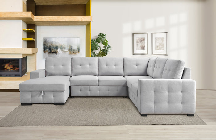Halston 4-Piece Sectional with Pull-Out Bed and Left Storage Chaise, Grey image 2