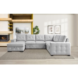 Halston 4-Piece Sectional with Pull-Out Bed and Left Storage Chaise, Grey image 6