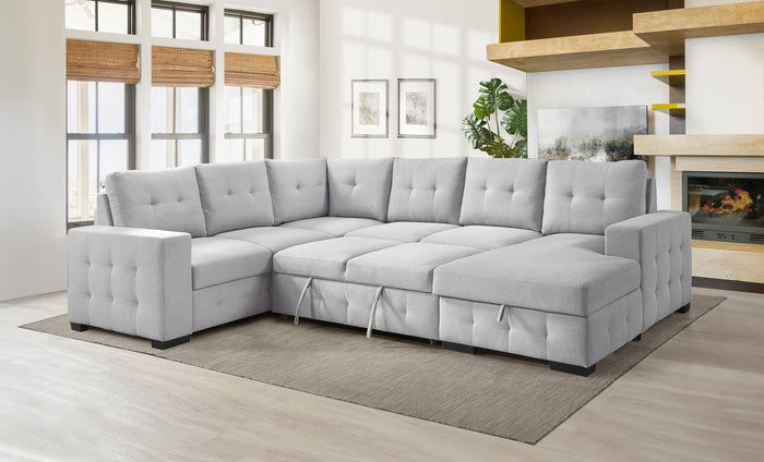 Halston 4-Piece Sectional with Pull-Out Bed and Right Storage Chaise, Grey image 4