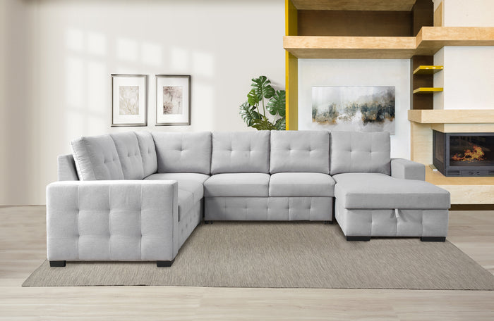 Halston 4-Piece Sectional with Pull-Out Bed and Right Storage Chaise, Grey image 2