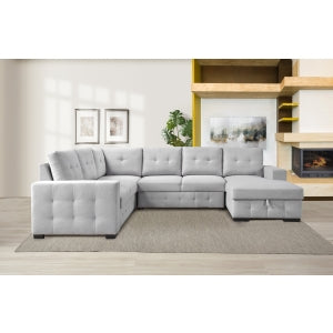Halston 4-Piece Sectional with Pull-Out Bed and Right Storage Chaise, Grey image 6