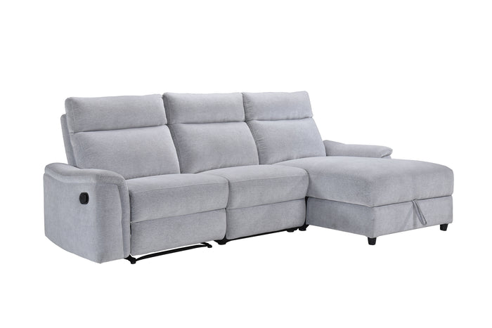 Marlow 3-Piece Sectional with Right-Facing Storage Chaise and Left Side Recliner, Grey Chenille image 8