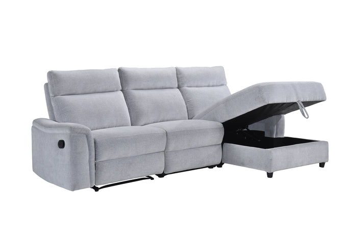 Marlow 3-Piece Sectional with Right-Facing Storage Chaise and Left Side Recliner, Grey Chenille image 9