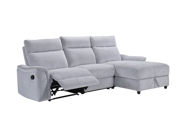 Marlow 3-Piece Sectional with Right-Facing Storage Chaise and Left Side Recliner, Grey Chenille image 10