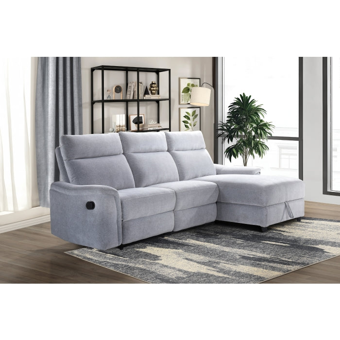 Marlow 3-Piece Sectional with Right-Facing Storage Chaise and Left Side Recliner, Grey Chenille image 4