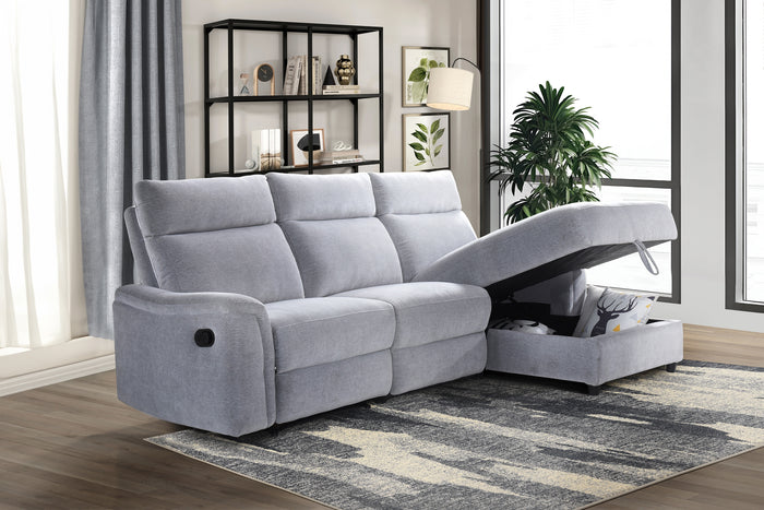 Marlow 3-Piece Sectional with Right-Facing Storage Chaise and Left Side Recliner, Grey Chenille image 2
