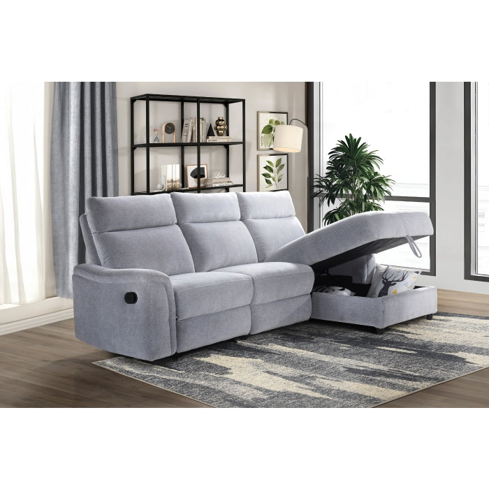 Marlow 3-Piece Sectional with Right-Facing Storage Chaise and Left Side Recliner, Grey Chenille image 5
