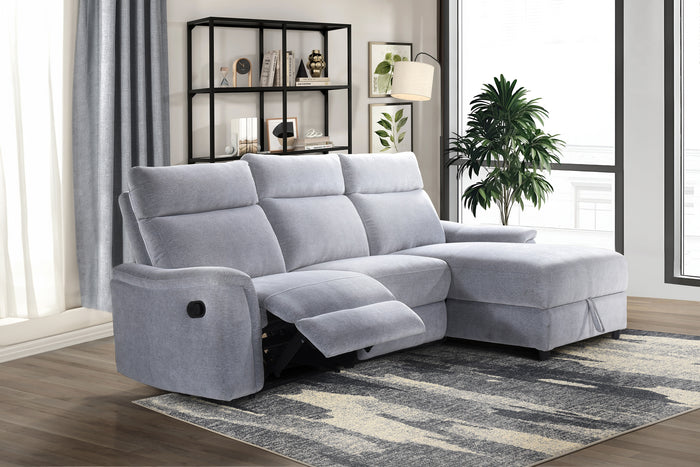 Marlow 3-Piece Sectional with Right-Facing Storage Chaise and Left Side Recliner, Grey Chenille image 3
