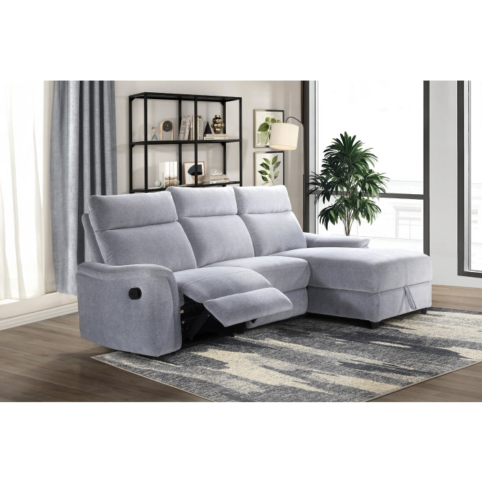 Marlow 3-Piece Sectional with Right-Facing Storage Chaise and Left Side Recliner, Grey Chenille image 6