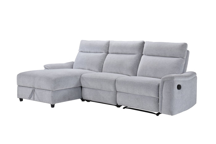 Marlow 3-Piece Sectional with Left-Facing Storage Chaise and Right Side Recliner, Grey Chenille image 8