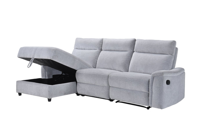Marlow 3-Piece Sectional with Left-Facing Storage Chaise and Right Side Recliner, Grey Chenille image 10