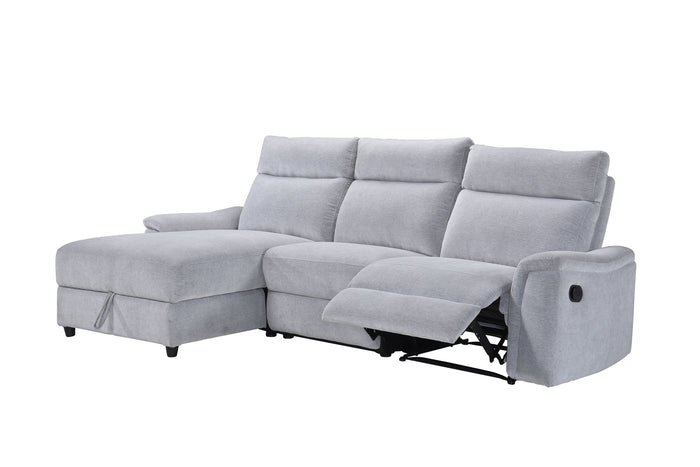 Marlow 3-Piece Sectional with Left-Facing Storage Chaise and Right Side Recliner, Grey Chenille image 9