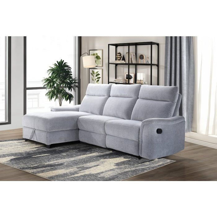 Marlow 3-Piece Sectional with Left-Facing Storage Chaise and Right Side Recliner, Grey Chenille image 4