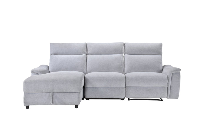 Marlow 3-Piece Sectional with Left-Facing Storage Chaise and Right Side Recliner, Grey Chenille image 7