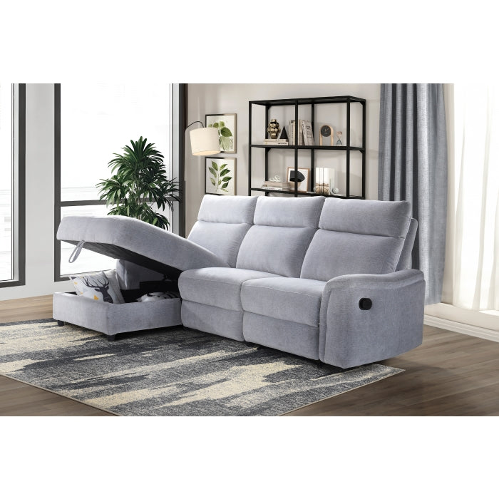 Marlow 3-Piece Sectional with Left-Facing Storage Chaise and Right Side Recliner, Grey Chenille image 5