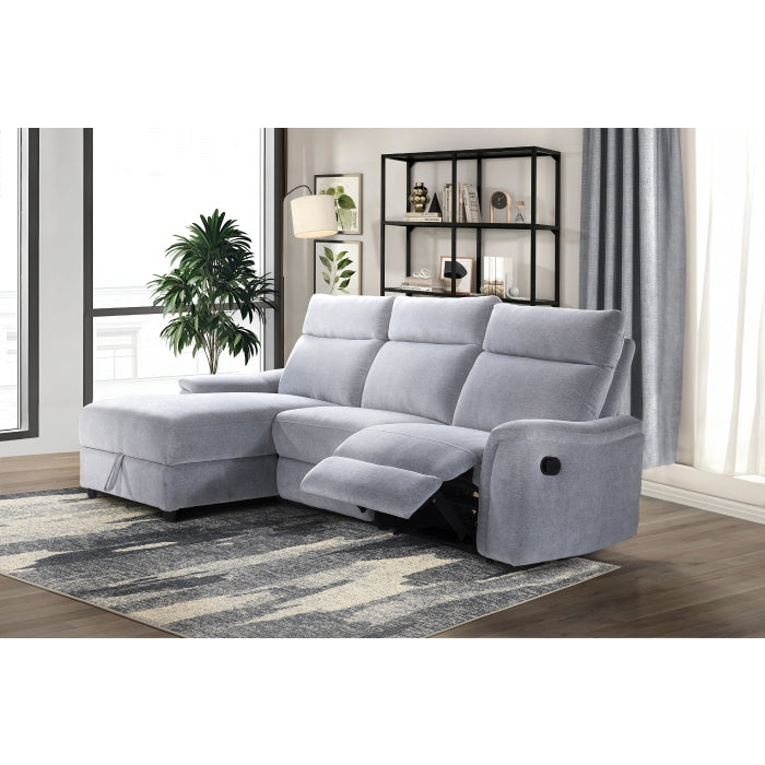 Marlow 3-Piece Sectional with Left-Facing Storage Chaise and Right Side Recliner, Grey Chenille image 6
