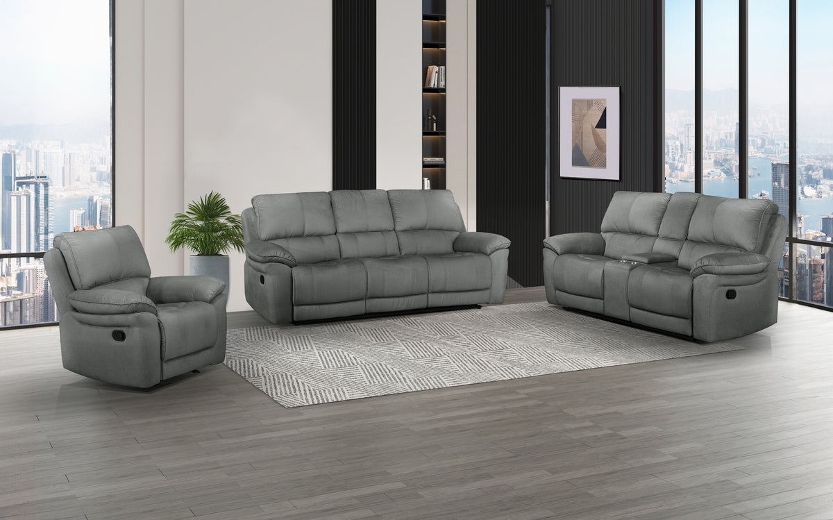Calder Double Reclining Console Loveseat, Grey