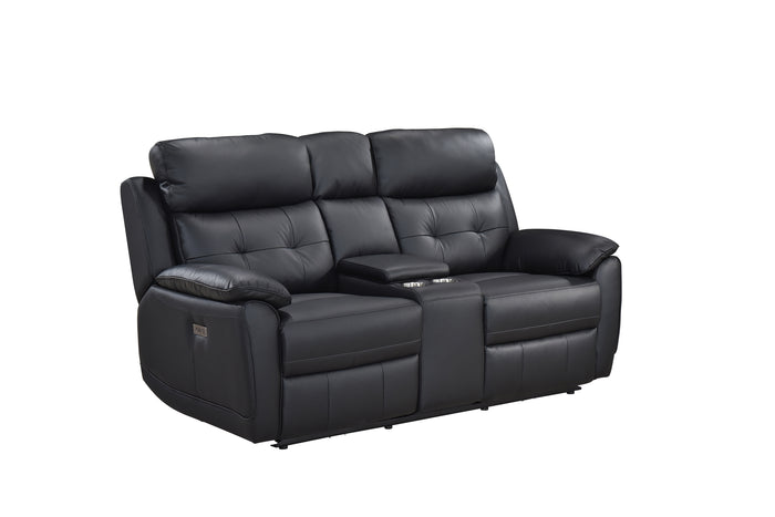 Sutton Power Reclining Console Loveseat, Black Leather Match image 10