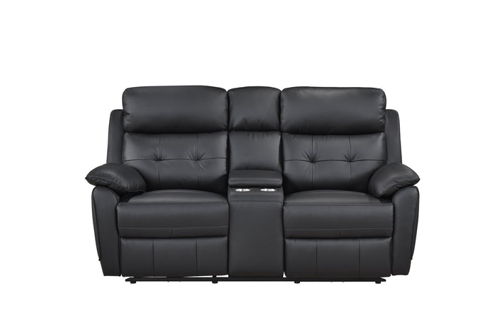 Sutton Power Reclining Console Loveseat, Black Leather Match image 9