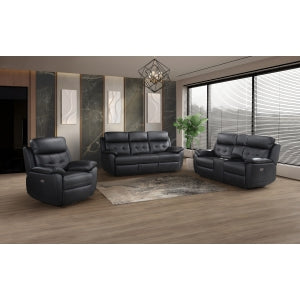 Sutton Power Reclining Console Loveseat, Black Leather Match image 3