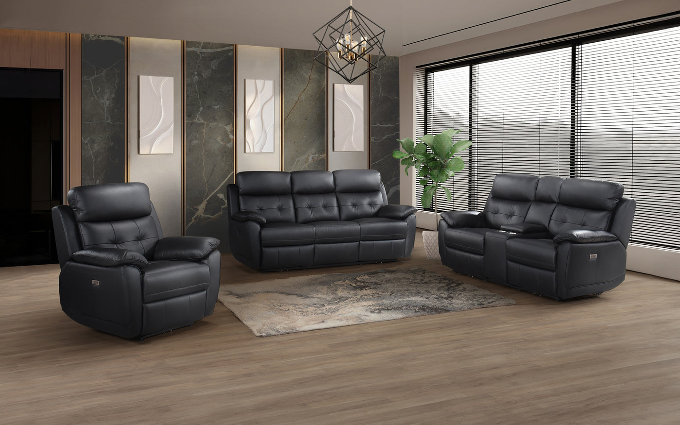 Sutton Power Reclining Sofa, Black Leather Match