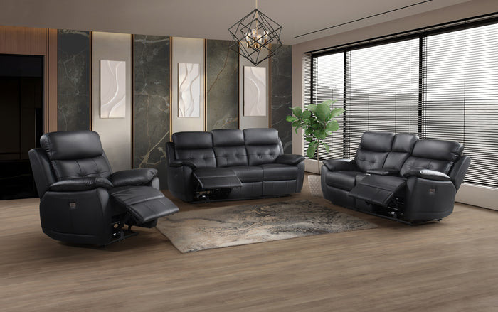 Sutton Power Reclining Sofa, Black Leather Match image 2
