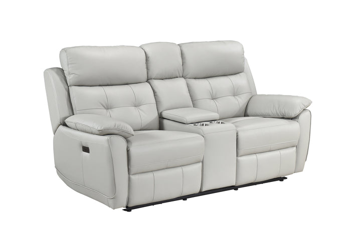 Sutton Power Reclining Console Loveseat, Silver Leather Match image 10