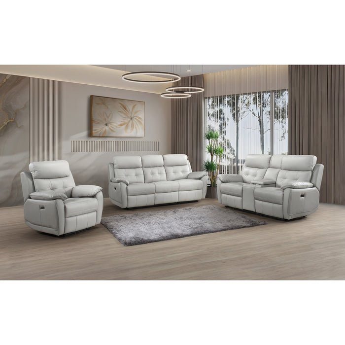 Sutton Power Reclining Sofa, Silver Leather Match image 5