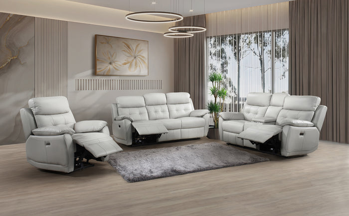 Sutton Power Reclining Sofa, Silver Leather Match image 2