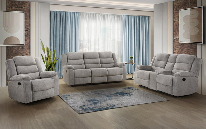 Briar Double Reclining Sofa, Brown-Grey Fabric image 1