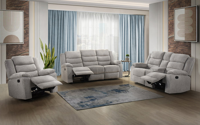 Briar Double Reclining Console Loveseat, Brown-Grey Fabric image 2