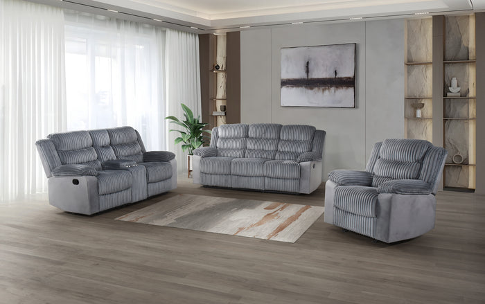 Briar Double Reclining Console Loveseat, Grey Corduroy image 1