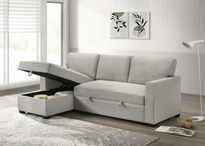 Solana 2-Piece Sectional with Pull-Out Sleeper and Reversible Storage Chaise, Beige Fabric image 5