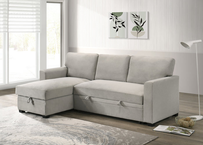 Solana 2-Piece Sectional with Pull-Out Sleeper and Reversible Storage Chaise, Beige Fabric image 2