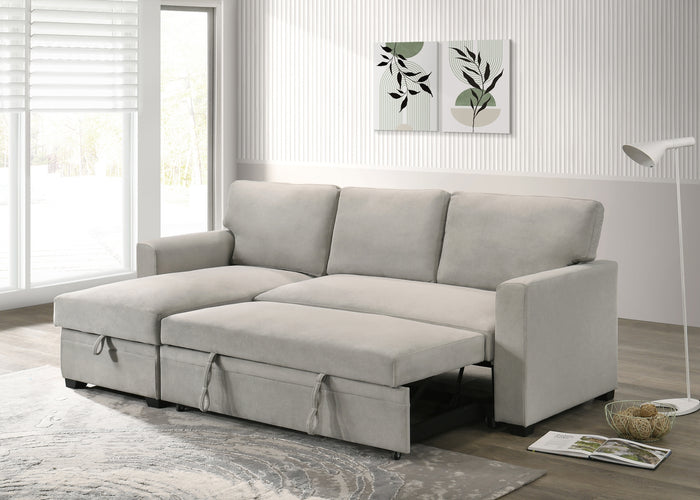 Solana 2-Piece Sectional with Pull-Out Sleeper and Reversible Storage Chaise, Beige Fabric image 6
