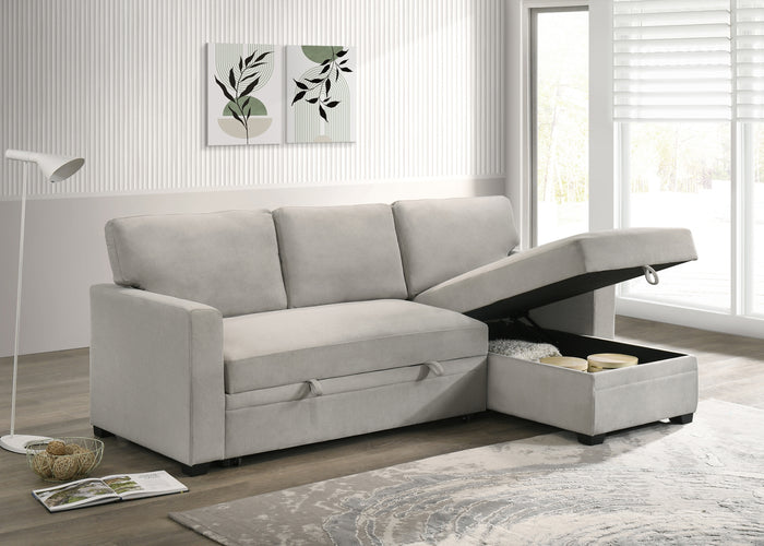 Solana 2-Piece Sectional with Pull-Out Sleeper and Reversible Storage Chaise, Beige Fabric image 3