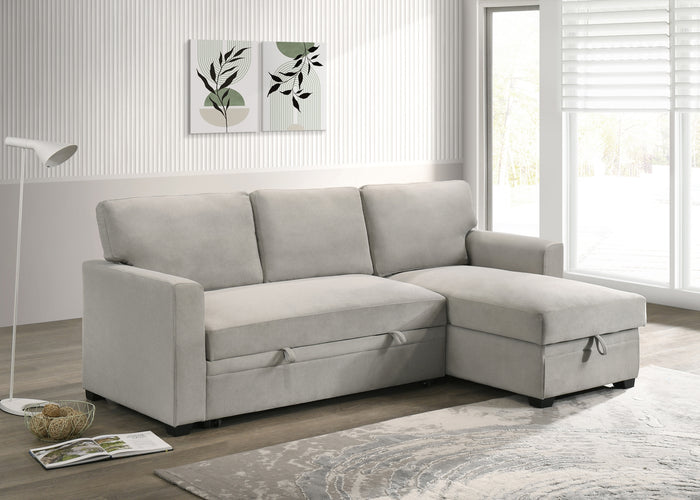 Solana 2-Piece Sectional with Pull-Out Sleeper and Reversible Storage Chaise, Beige Fabric image 1