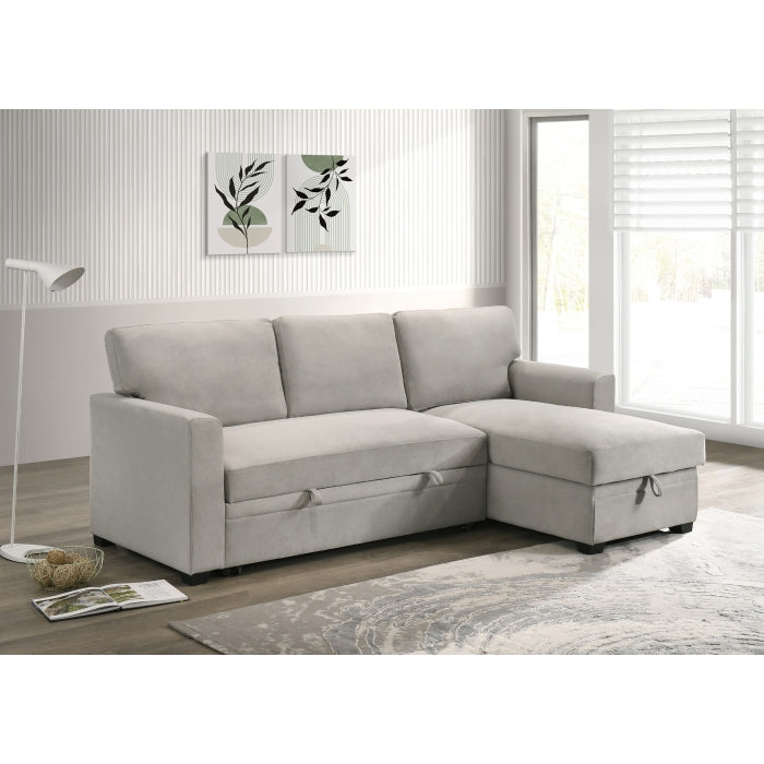 Solana 2-Piece Sectional with Pull-Out Sleeper and Reversible Storage Chaise, Beige Fabric image 9
