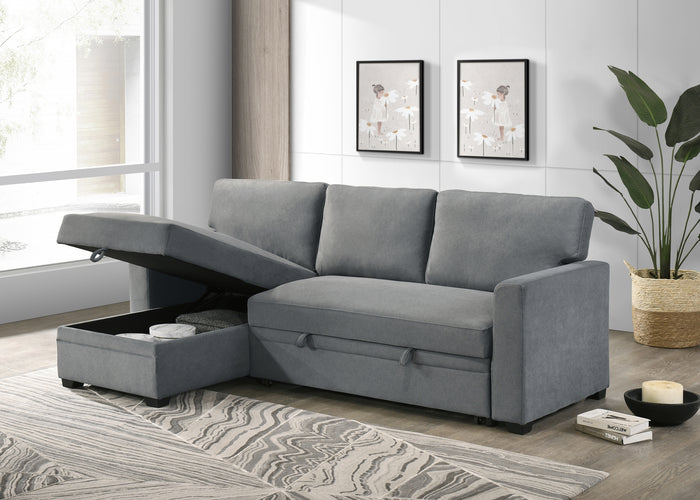 Solana 2-Piece Sectional with Pull-Out Sleeper and Reversible Storage Chaise, Grey Fabric image 3
