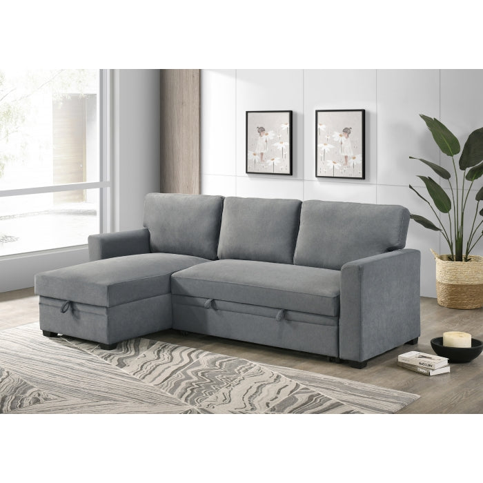 Solana 2-Piece Sectional with Pull-Out Sleeper and Reversible Storage Chaise, Grey Fabric image 9