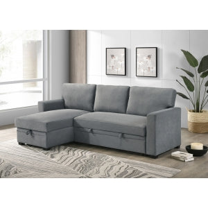 Solana 2-Piece Sectional with Pull-Out Sleeper and Reversible Storage Chaise, Grey Fabric image 7