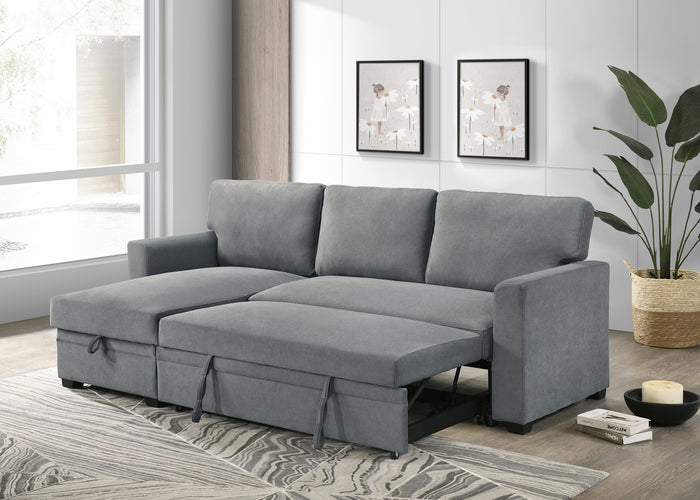 Solana 2-Piece Sectional with Pull-Out Sleeper and Reversible Storage Chaise, Grey Fabric image 4