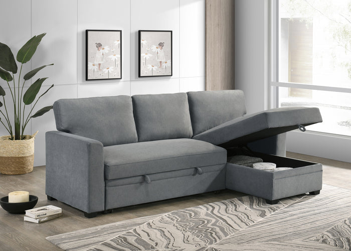 Solana 2-Piece Sectional with Pull-Out Sleeper and Reversible Storage Chaise, Grey Fabric image 5