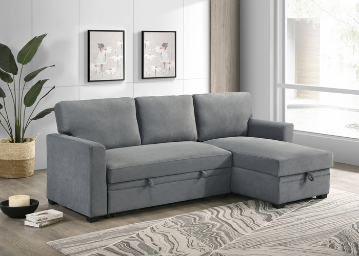 Solana 2-Piece Sectional with Pull-Out Sleeper and Reversible Storage Chaise, Grey Fabric image 2