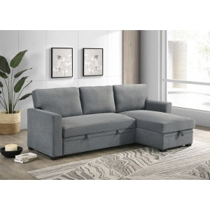 Solana 2-Piece Sectional with Pull-Out Sleeper and Reversible Storage Chaise, Grey Fabric image 8