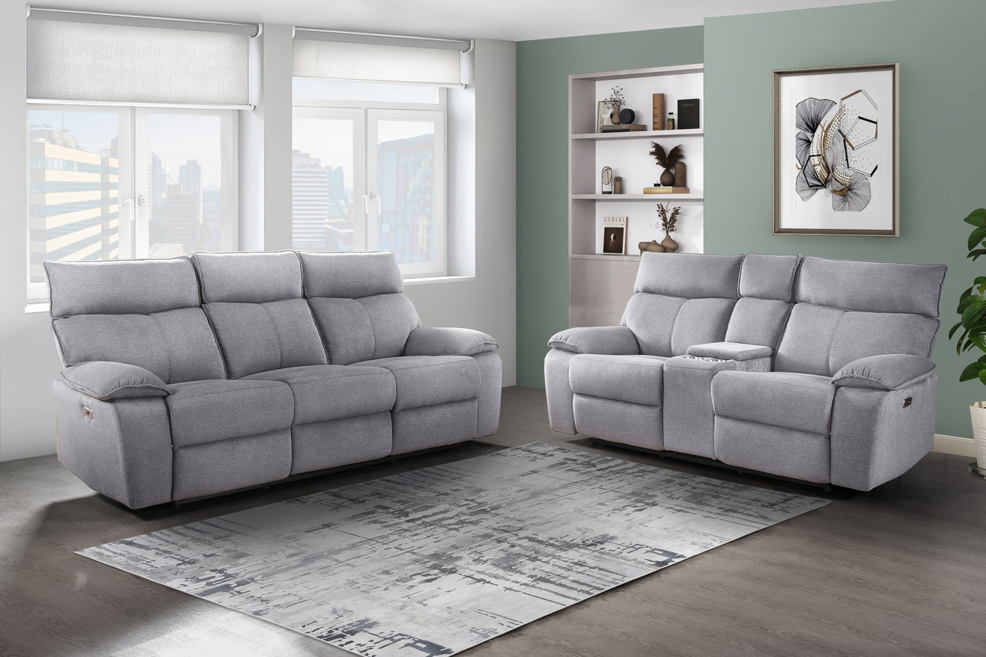 Avery Power Double Reclining Console Loveseat, Grey
