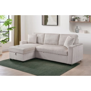 Ellis 2-Piece Sectional with Pull-Out Sleeper, Reversible Storage Chaise, and 2 Pillows, Beige Corduroy image 7