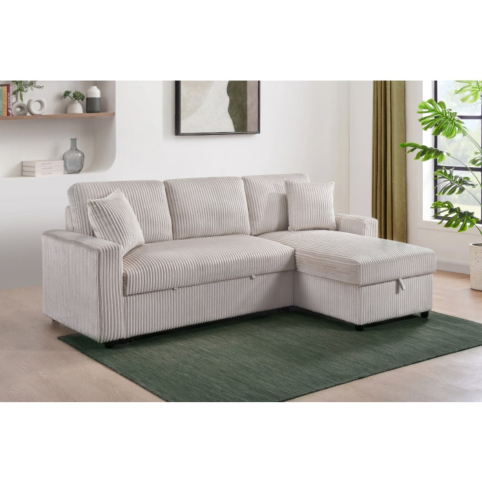 Ellis 2-Piece Sectional with Pull-Out Sleeper, Reversible Storage Chaise, and 2 Pillows, Beige Corduroy image 10