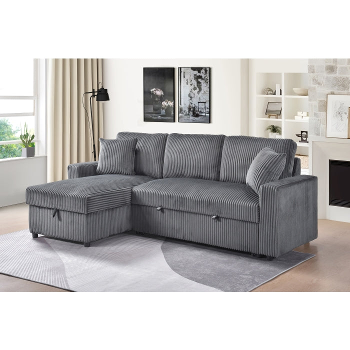 Ellis 2-Piece Sectional with Pull-Out Sleeper, Reversible Storage Chaise, and 2 Pillows, Dark Grey Corduroy image 10